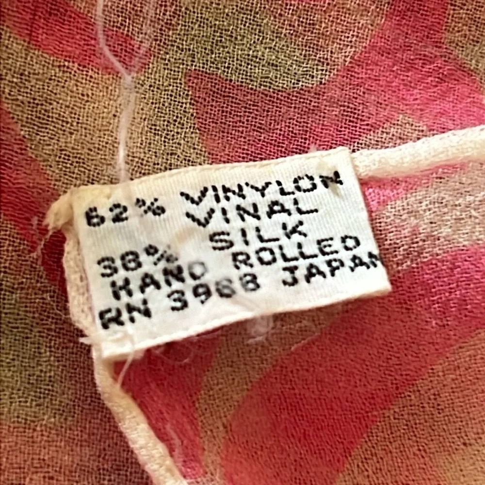 MCM Vintage rolled silk & vinylon Japan chiffon oblong scarf 44” x 16”